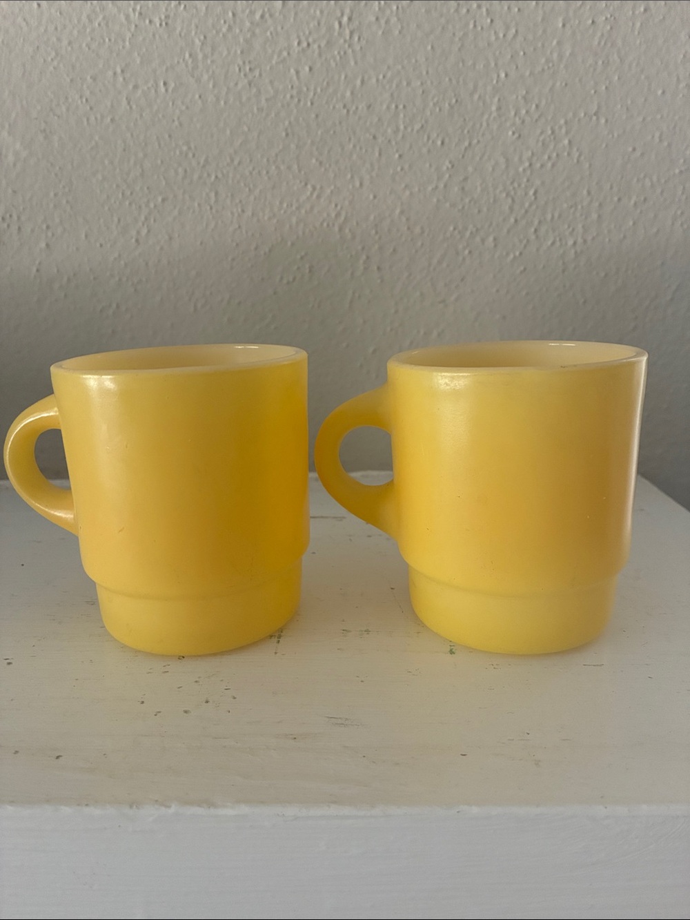Fire King Yellow Stacking Ceramic Coffee Mugs - Set of 2